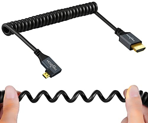 Twozoh Micro HDMI auf HDMI Kabel 90 Grad Winkel, Micro-HDMI Stecker zu HDMI Stecker Spiralkabel Right angled (4K 60HZ 1080P 2.0) 1,5M