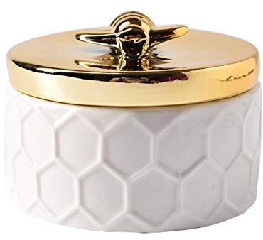 Kisbeibi Bee Jewellery Box Small Gift Box for Girls Women, Golden Ceramic Jewelry Storage Tank for Earring Necklace Rings Cosmetic Accessories,S