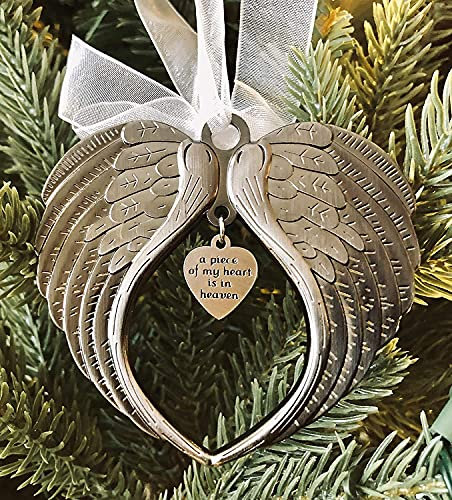 Yueshop Christmas Memorial Baubles, “A Piece of My Heart is In Heaven” Angel Wings Shaped Pendants Christmas Tree Ornaments Hanging Decoration(Christmas Baubles)