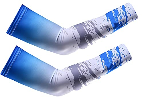 MoreChioce Fahrrad Armlinge, UV-Schutz Armstulpen Arm Ärmel Unisex Arm Kühlärmel Rutschfeste Eis Seiden Armabdeckung Elastische Eis Seiden Kühl Ärmel für Radfahren Angeln Fahren,Blau L(28-30cm)