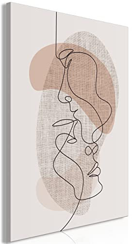decomonkey Bilder Abstrakt Lineart 60x90 cm 1 Teilig Leinwandbilder Bild auf Leinwand Vlies Wandbild Kunstdruck Wanddeko Wand Wohnzimmer Wanddekoration Deko Liebespaar Gesichter Linen Grau Textur