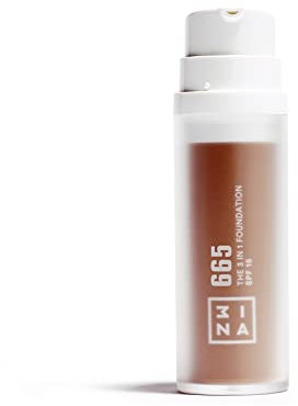 3INA MAKEUP - The 3 in 1 Foundation 665 - Braun Foundation 3 in 1 mit Unterton Gelb - Grundierung Concealer & Foundation - Foundation mit SPF15 & Vitamin C - Vegan - Cruelty Free