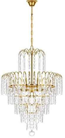 Ridgeyard Kronleuchter aus Kristall, 3 Leuchten, verstellbare Kette, modern, Kristalltropfen, K5, LED-Beleuchtung, Deckenleuchte, für Schlafzimmer, Wohnzimmer, Flur, 7 Ebenen, goldfarben