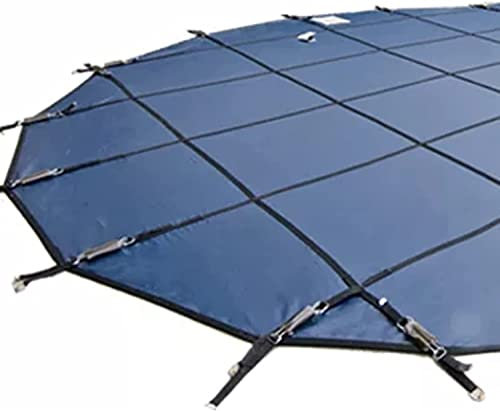 LZMZMQ Winter Pool Cover For 5ft/6ft/7ft/8ft/9ft/10ft/11ft/12ft/13ft/14ft/15ft/16ft/17ft/18ft/19ft/20ft/21ft/22ft/23ft/24ft/25ft/26ft/27ft/28ft/29ft/30ft Round Swimming Pools, Blue Mesh