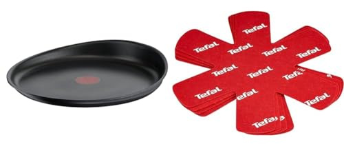Tefal Ingenio Eco Resist Poêle à crêpe 27 cm, Empilable, Fonte d'aluminium, Revêtement antiadhésif, Induction L8581004, Noir & K2203004 Set de 4 Protectors, Plastique, Rouge, 38 x 36 x 1 cm