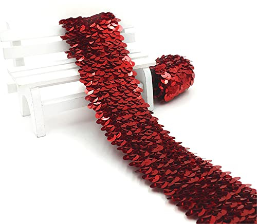 4,8 cm x 1 m Metallic Paillettenband Elastisches Paillettenbesatz (M) | 5-Reihiges Stretchbesatz Paillettenapplikation Flache Pailletten Stoffbesatz Dekoband Zierband Meterware für Nähen Kleidung