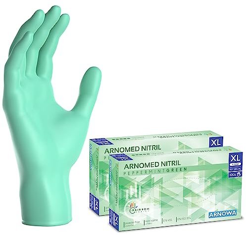 ARNOMED guanti monouso verde, guanti in nitrile XL, 200x guanti monouso nitrile (2 scatole), guanti in nitrile senza polvere e lattice, guanti per alimenti, guanti nitrile taglie XS, S, M, L e XL