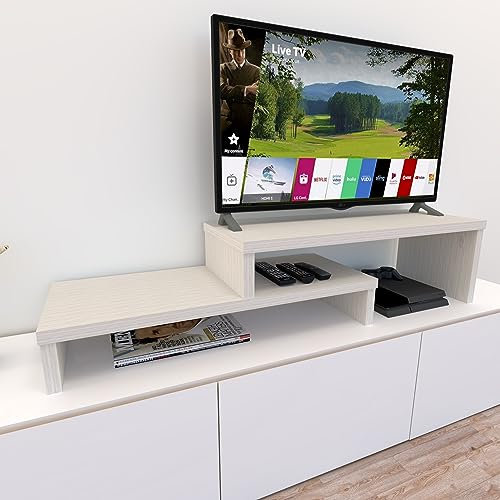 Henor Mueble TV Escalera Ajustable de Madera 110+90 x 35 x 30/15 cm Roble Stel