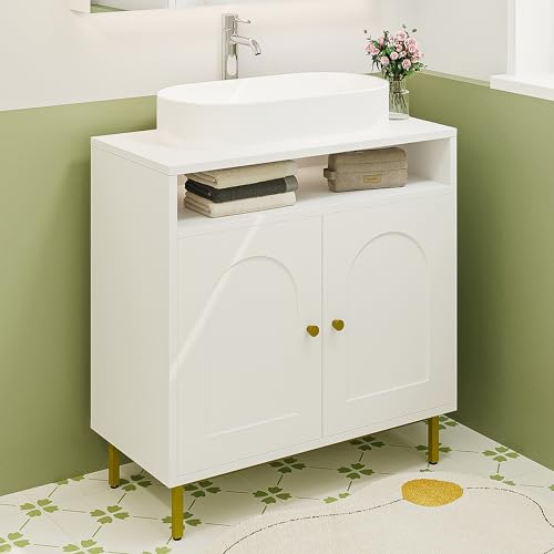 Hzuaneri Waschbeckenunterschrank, Badschrank Unterschrank, Waschtischunterschrank, Badezimmerschrank mit 2 Türen, verstellbare Ablage, EIN offenes Fach, Weiß BC09703G 30 x 60 x 63 cm