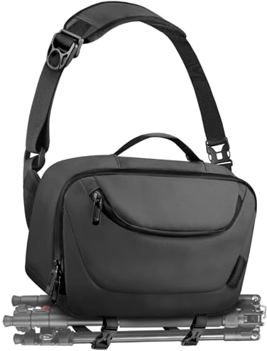 TAAOKA Borsa a tracolla per fotocamera, custodia impermeabile con supporto per treppiede, leggera DSLR/SLR/Mirrorless, borsa a tracolla per fotografi, nera