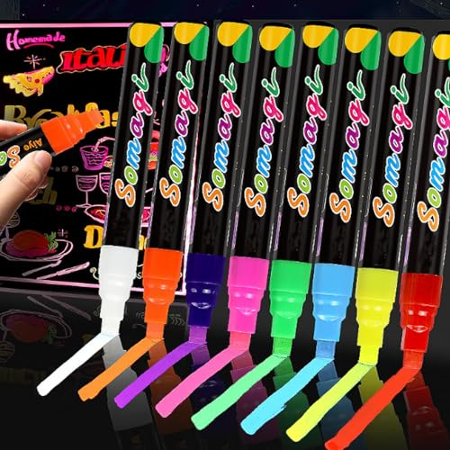 Textmarker Stifte,8 Farben Highlighter Pen,Leuchttafel Spezialstift Flach Löschbar Werbung Stift Kreidetafel Graffiti Flüssigkreide Highlighter Für Büro Zuhause Party Hochzeit,Weihnachten,Halloween