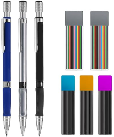 KHDULQ 8 Stück Druckbleistift Set, 2B Druckbleistifte 2mm, 3 Stück Mechanical Pencil mit 2 Kiste Farbige und 3 Kiste Schwarze NachfüLlungen, für Schreiben Zeichnen Basteln Kunstskizzen