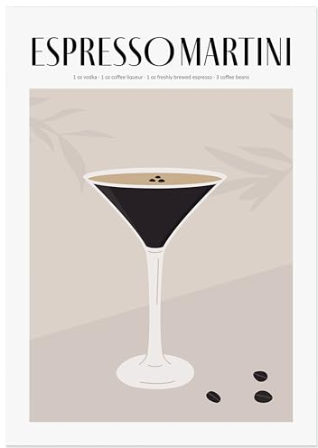 JUNOMI® Espresso Martini Poster 50x70 cm, Cocktail, Longdrink, Bar, Getränke, Cocktail Set | Ohne Rahmen