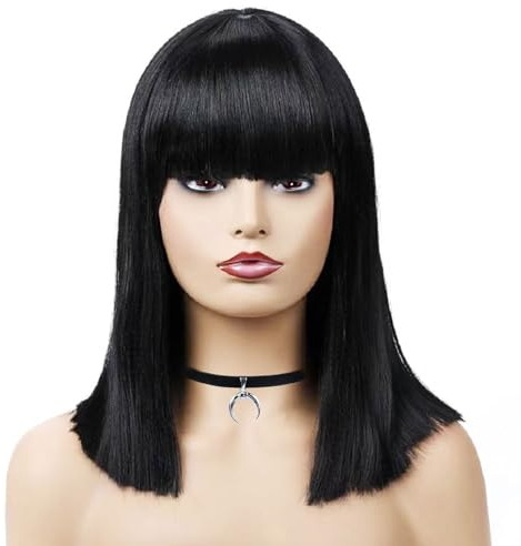 SKHAOVS Schwarze Perücke Natural Straight Perücken Hohe Dichte Damen Fasching Karneval Elegante Retro 70er 80er Cosplay Anime Kostüm Party Perücke für Halloween Kostümparty Karneval (Schwarz)