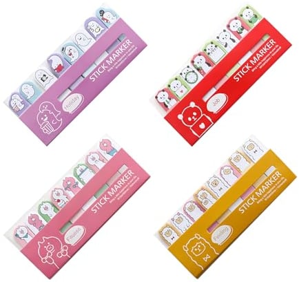 JYJLLM Brand 4 Cute Sticky Notes Set - Post it Notes with Different Stationery Supplies - Kawaii School Sticky Tabs