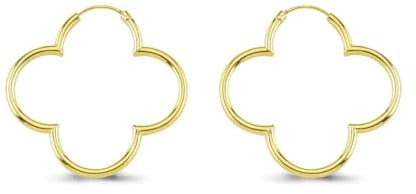 Cassini Damen Goldene Kleeblatt Creolen(ca. 35mm) - Hochglanzpolierte Kleeblatt-Ohrringe, Große hypoallergene Creolen mit sicherem Klappverschluss, Funkelnder Schmuck für Frauen (3CTZ2)