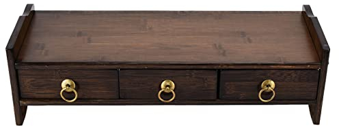 Bambus-Monitorständer, Computerständer, Schreibtisch-Organizer und Zubehör, Nicht Saugfähig, Computer-Riser mit Rückwandplatine, 3 Schubladen für (Walnussfarbene DREI Pumps mit