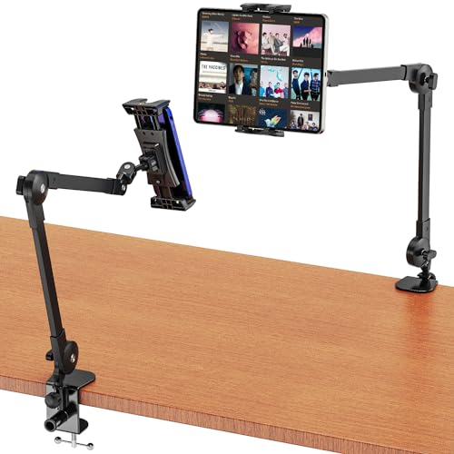 JUBORUI Tablet Holder for Desk, 360° Adjustable iPad Desk Stand With Rotating Metal Arm, iPad Holder Des k Tablet Mount for iP ad Pro Air Mini 4.7 - 12.9 Tablet
