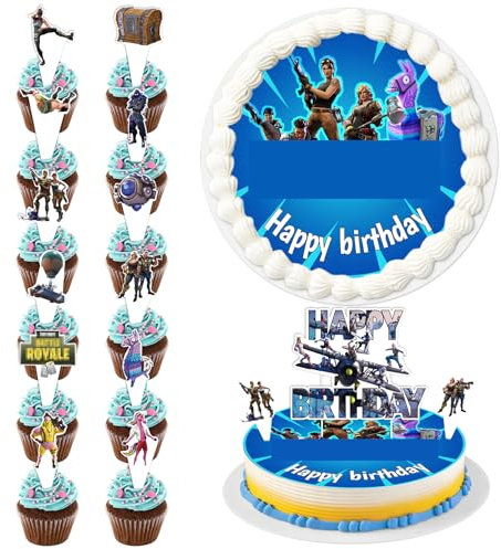 Tortenaufleger Essbar Junge 14 Stück, 20 cm Tortendeko Essbar mit Cake Topper, Fondant Tortenaufleger Tortenbild Geburtstag, Tortenaufleger Foto Geburtstag Junge