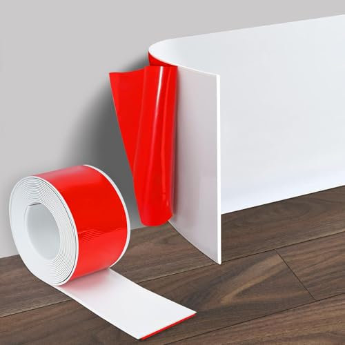 Sockelleiste Selbstklebend, 10cm x 3 Meter PVC Weichsockelleiste, Flexible Sockelleiste Zierleiste Knickleiste, Leicht zu Schneiden Flache Fußleiste für Wohnzimmer, Bad, Küche, Weiß