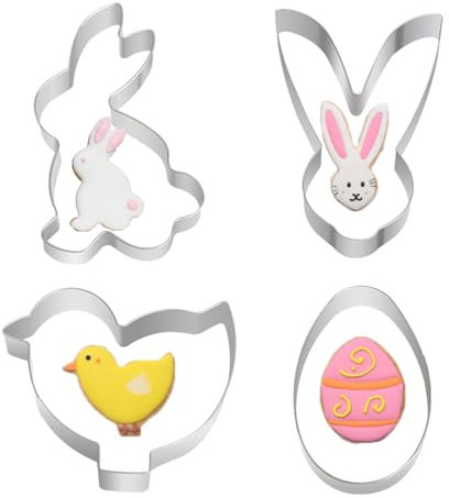 BAVALIN 4 Stück Ausstechformen Ostern - Hase, Küken, Ei, Häschenkopf Edelstahl Ausstechformen Ostern Set Keksausstecher für Backen Plätzchen Kuchen Desserts