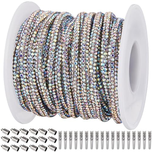 GORGECRAFT 6.25 Yards 4mm Strass-Röhrenseilbesatz Buntes Kristall-Schnurketten-Set Mit 20 faltbaren Crimp-Kordelenden Und 20 Tonnen-Endkappen DIY-Kapuzenpullover-Kordelzug Kleidung Schuhe Dekorationen