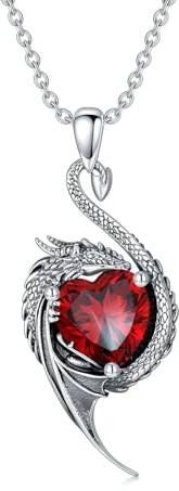 LONAGO Drache Halskette 925 Sterling Silber Schwarzer Drache mit Herzförmigem Geburtsstein Anhänger Halskette für Damen (Januar)