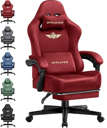 GTPLAYER Fabric Gaming Chair, Ergonomic Computer Chair with Footrest and Lumbar Support Height Adjustable Home Office with 360°-Swivel Seat and Headrest