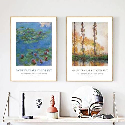 Claude Monet Kunstausstellungsplakate und -drucke, Vintage-Gemälde, Impressionismus, bildende Kunst, Wandbilder, Zimmer, Heimdekoration, 50 x 70 cm, 2 Stück, ohne Rahmen