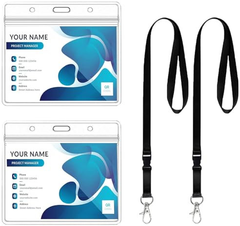 Fhlbestyu 1/2 Set Porta Badge da Collo con Cordini, PU Pelle Porta Badge Trasparente e Impermeabile con Clip per Badge, Portachiavi, ID Lavoro, Carta per Studenti, Cordino per Ufficio