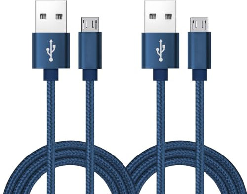 ROFICORD Lot de 2 câbles micro USB, 1,2 m, chargeur Android, en nylon tressé, haute vitesse, USB 2.0 A vers Micro B, câble de charge universel pour HTC, S6, Kindle, Android et plus (Bleu, 1,2M)