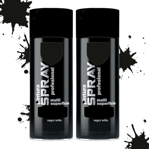 MORE FREE Pintura Spray Negro Brillo de 400 ml Adecuado para las Superficies de Metal, Madera y Plástico Pack de 2 Unidad