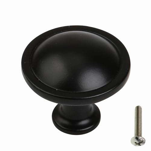 highdecora Round Cabinet Door Knobs and Handles, Single Hole Cupboard Drawer Pulls, Small Knobs with Screws for Wardrobe, Cabinets, Doors, Drawers, Diameter 33mm, Height 30mm, Pack of 6 (Black)
