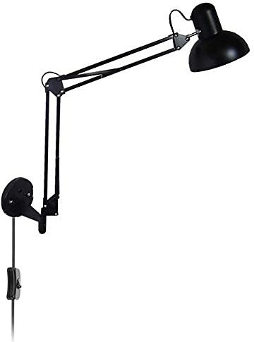 LKYLGYU Lampes de Lecture murales réglables Lampe Murale Industrielle en métal Noir avec Interrupteur, câble de 1,6 m et Prise, Design de la Lampe à Pince, Applique Murale Vintage