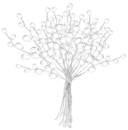 Baoblaze 50pcs Water Drop Artificial Acrylic Flower Picks Crystal Diamante Flower Branches For Party Wedding Floral Decoration (White, 30Pcs)