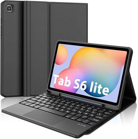 SENGBIRCH Hülle für Samsung Galaxy Tab S6 Lite (2024) 10,4 Zoll mit Touchpad Tastatur - Deutsch QWERTZ Layout Kabellose Abnehmbare Folio Keyboard Hülle für Galaxy Tab S6 Lite 10.4, Schwarz