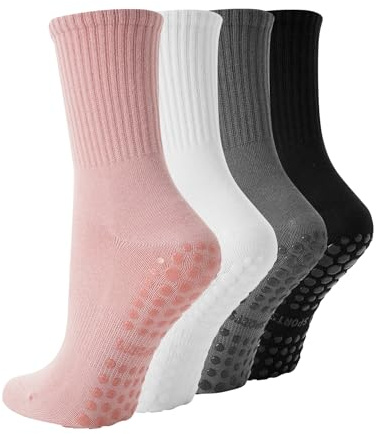 BONANGEL Pilates Socken Damen 36-40 Baumwolle Yoga Stoppersocken 4 Paar | Rutschfeste Socken Damen mit Noppen Antirutsch Socken für Schwanger Rutschsocken für Yoga