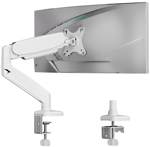 JIEZIKONGJIAN Single Monitor Desk Mount for Max 32 inch Screen, Gas Spring Arm, Stand with Clamp/Grommet Mounting Base, VESA 75x75mm & 100x100mm, Mounts Fit 4.4-17.6lbs Computer, White