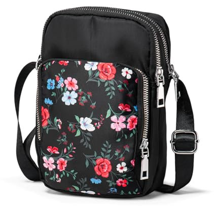 LaRechor Handytasche zum Umhängen Kleine Umhängetasche für Damen Blumen Tasche Klein Handy Handtasche Mädchen Crossbody Bag mit 3 Fächer Alltag Reisen