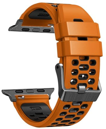 BIK FKM Correa de goma para reloj Apple Watch Band Ultra 1 2 49MM 45mm 44mm 42mm Accesorios de repuesto para reloj Pulsera 9 8 7 6 5 4 SE Series Correas(Orange,49MM)