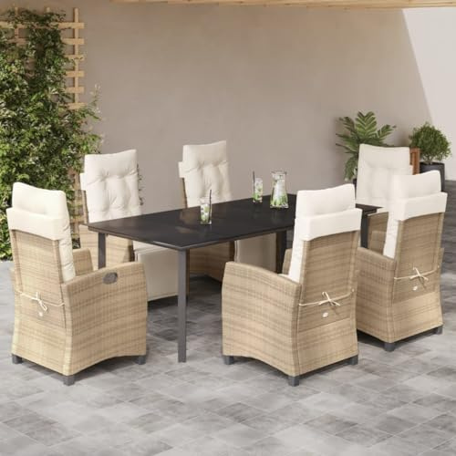 LAPOOH Set Comedor de jardín 7 pzas con Cojines ratán sintético Beige, Conjunto Mesa Y Sillas Jardin, Mesa Terraza Exterior Y Sillas, Conjunto Terraza, Muebles Jardin Exterior - 3213014