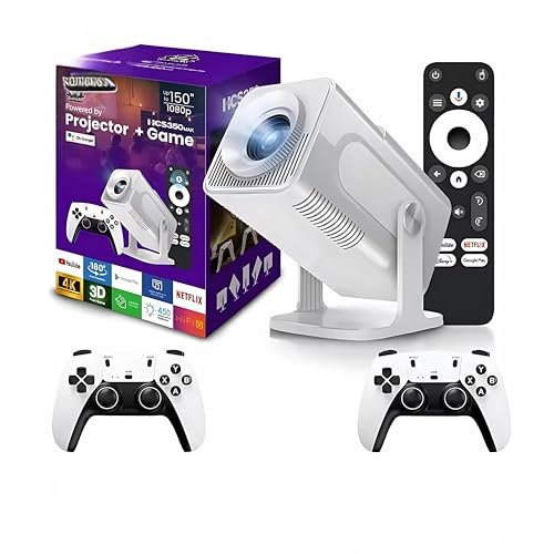 VELARYX Projecteur Console HSC 350 Max 2025 – Console Portable avec projecteur 4K Full HD, Projecteur Gaming Retro, Consoles Rétro, Manette de Jeu sans Fil, HDMI, WiFi, Applications, Home Cinéma