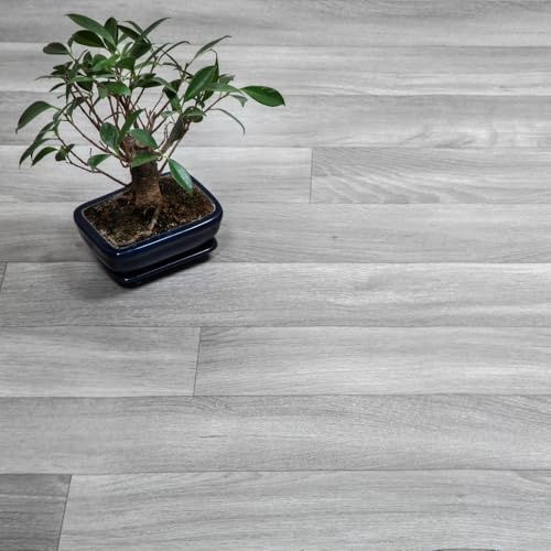 FloorPro Dusky Oak Vinyl Plank Design Vinyl Roll Flooring Light Grey Stylish Plank Pattern Cushioned Bathroom Kitchen Lino Flooring (1, 3metres x 2metres (9ft 10 x 6ft 6))