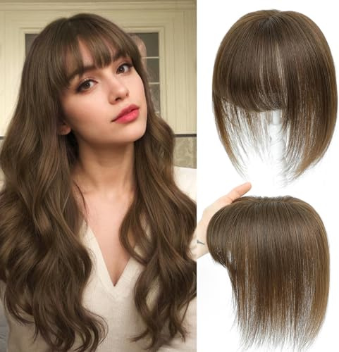 Haar Toppers für Frauen aus echtem Menschenhaar mit Pony, handgenäht 360°3D-Abdeckung, natürlich für dünner werdendes Haar Haarstücke für Frauen Topper (Medium Brown)