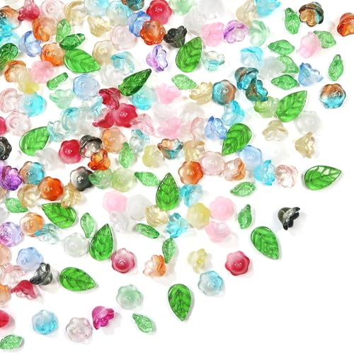 TOAOB Lot de 240 Perles en Verre en Forme de Fleur Coloré 12 mm avec Trou pour Bracelets Boucles d'Oreilles Colliers Fabrication de Bijoux