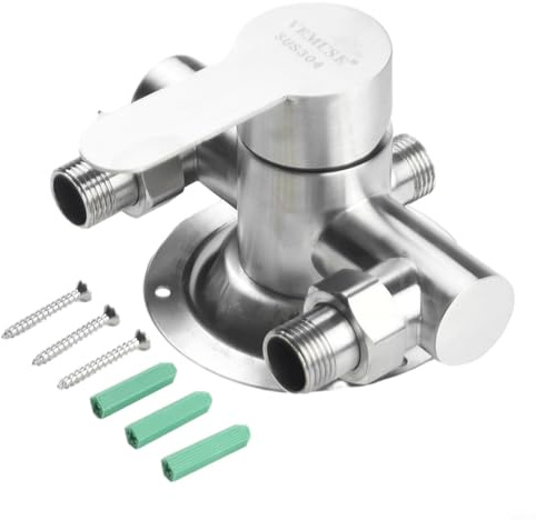 Zilimontt Válvula mezcladora de ducha de acero inoxidable, doble tipo, control de agua fría y caliente con carrete de cerámica, interfaz G1/2 pulgada para la mayoría de equipos de ducha