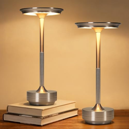 Cordless Table Lamp Set of 2,Rechargeable Touch Lamps Bedside Lamps,3000-6000k Dimmable Waterproof Wireless LED Table Lamp,Protable Battery Operated Lamp for Home Shower Bedroom Living Room (Silver)
