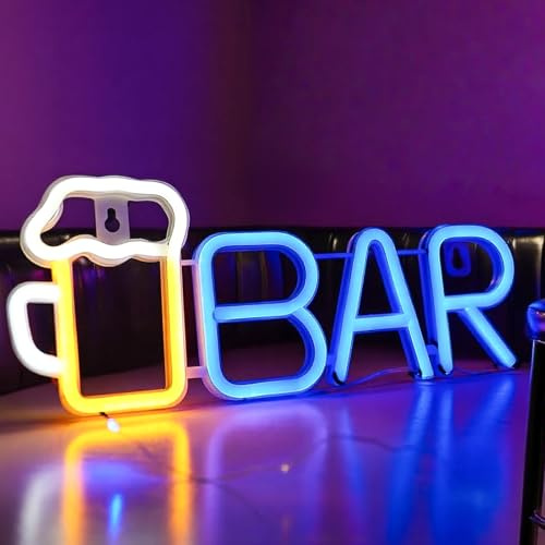 Led Neon Schild Bar, Led Bar Bier Neon Schilder Neon Light, Bier Nachtschild USB oder 3-AA Batterie Batterieantrieb Wandschilder für Hausbar Restaurant Party Decor Club Wanddeko