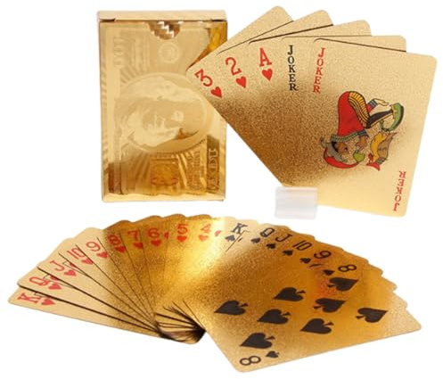 YAZWUR Wasserdichte Diamant Spielkarten, Euro Poker Karten, Poker Kartendeck für Kartenspiele und Reisespiele (Golden)