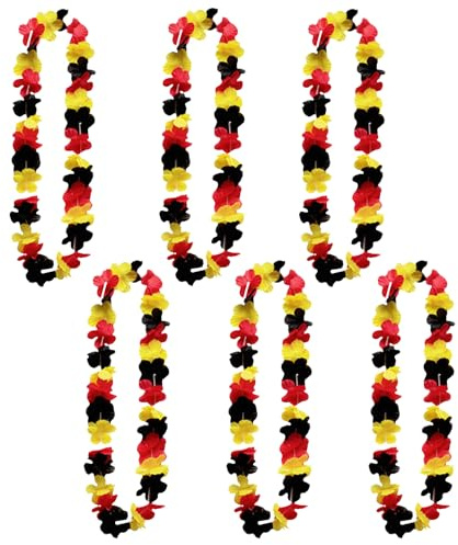 6 Stück Deutschland Fanartikel Blumenkette,Deutschland Hawaii Kette Deko,Flagge Girlanden Schwarz Rot Gelb,Blumenketten,Fußball Party Deko,Halskette Accessoires,Geburtstag Zubehör für Fußballpartys
